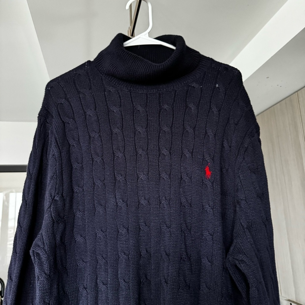 Polo Ralph Lauren Cable Knit Roll Neck Sweater XL Navy Blue [READ] - Picture 11 of 15